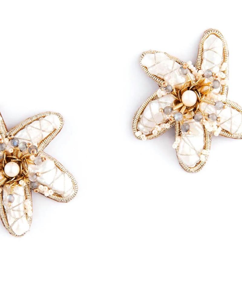 Front of a size O/S Delana Earrings (Clip On Flower) in Ivory in Ivory by DEEPA GURNANI. | dia_product_style_image_id:330639